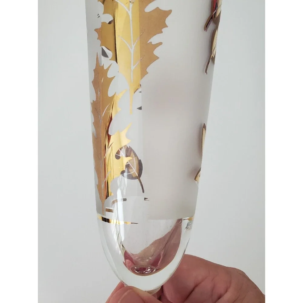 Libbey Gold Leaf Frosted Footed Pilsner Glass Vintage